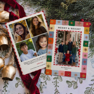 Retro Colourful Mid-Century Family Photo Christmas Holiday Card