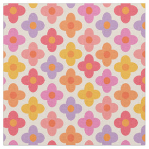Retro Colourful Mod 1970s Flowers Pattern Fabric