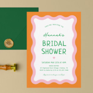 Retro Colourful Modern Wavy Bridal Shower Invitation