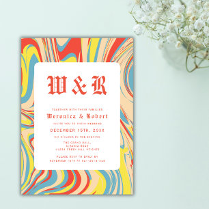 Retro Colourful Monogram Wedding Invitation