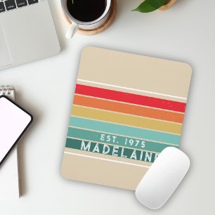 Retro Colourful Name Beige Mouse Pad