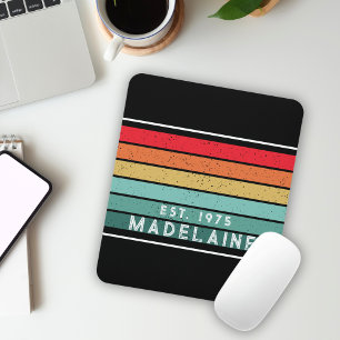 Retro Colourful Name Black Mouse Pad