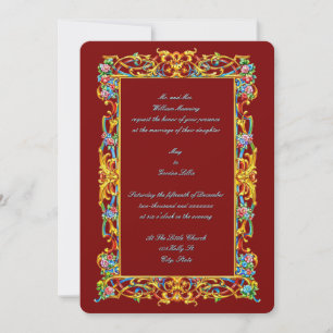 Retro Colourful Ornate Floral Baroque Wedding Invitation