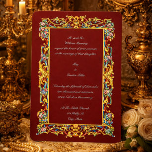 Retro Colourful Ornate Floral Baroque Wedding Invitation