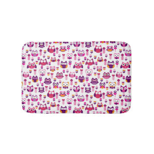 retro colourful owl bird pattern bath mat