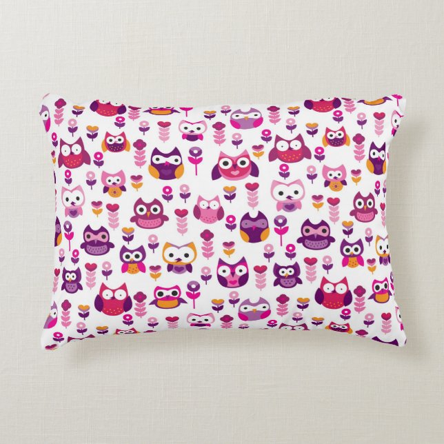 retro colourful owl bird pattern decorative cushion (Front)