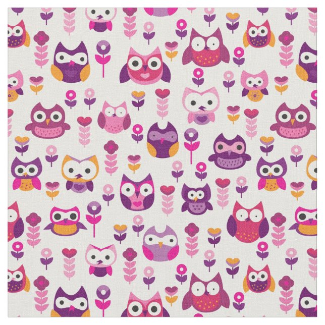 retro colourful owl bird pattern fabric (Close Up)