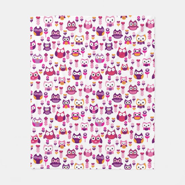 retro colourful owl bird pattern fleece blanket (Front)