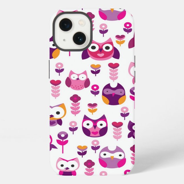 retro colourful owl bird pattern iPhone case (Back)