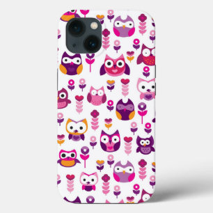 retro colourful owl bird pattern iPhone 13 case