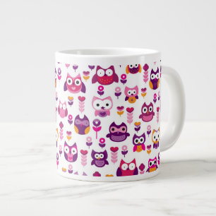 retro colourful owl bird pattern large coffee mug