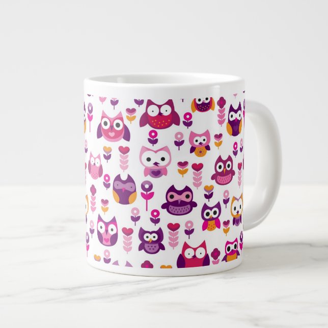 retro colourful owl bird pattern large coffee mug (Front Right)
