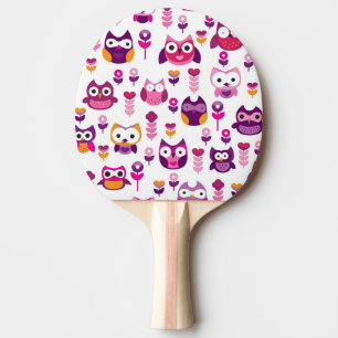 retro colourful owl bird pattern ping pong paddle