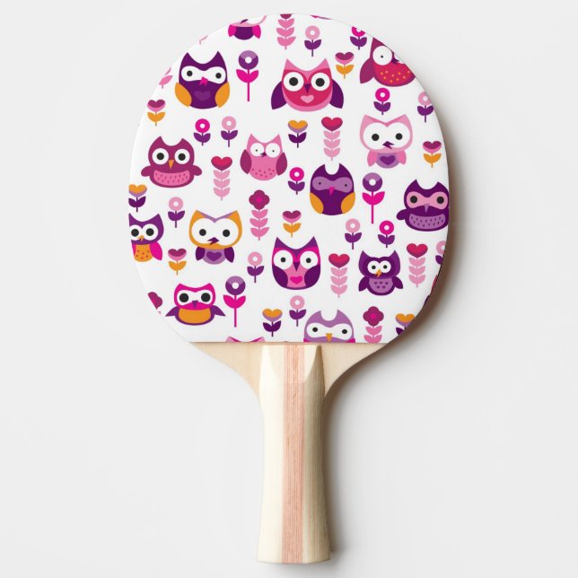 retro colourful owl bird pattern ping pong paddle (Front)