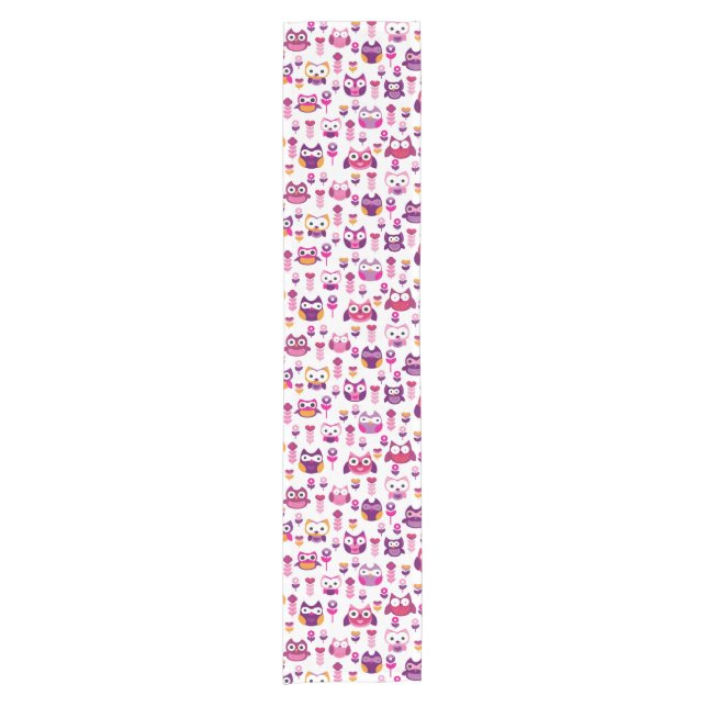 retro colourful owl bird pattern short table runner (Front)