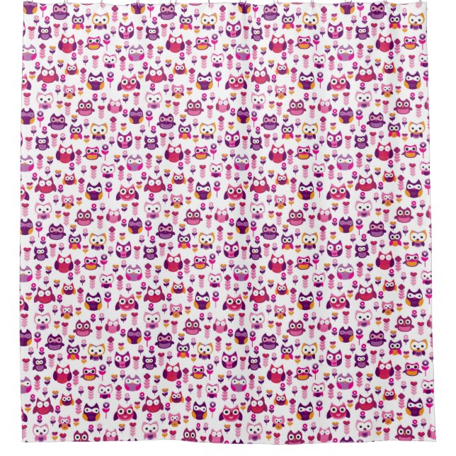 retro colourful owl bird pattern shower curtain (Front)