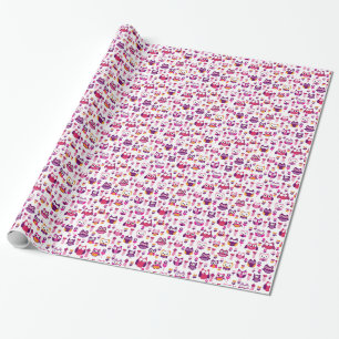 retro colourful owl bird pattern wrapping paper