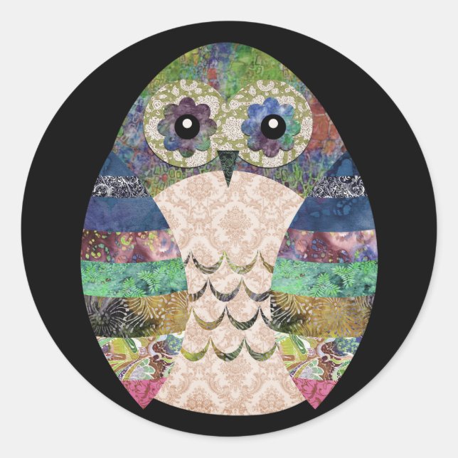 Retro Colourful Owl Boho Bohemian Bird Custom Classic Round Sticker (Front)