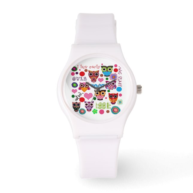 Retro Colourful Owl Pattern Watch (Front)