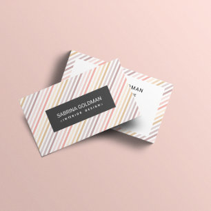 Retro Colourful Pink Grey Stripes Pastel Colours  Business Card