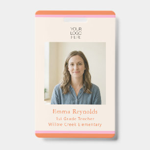 Retro Colourful Pink Orange Teacher Photo ID Badge
