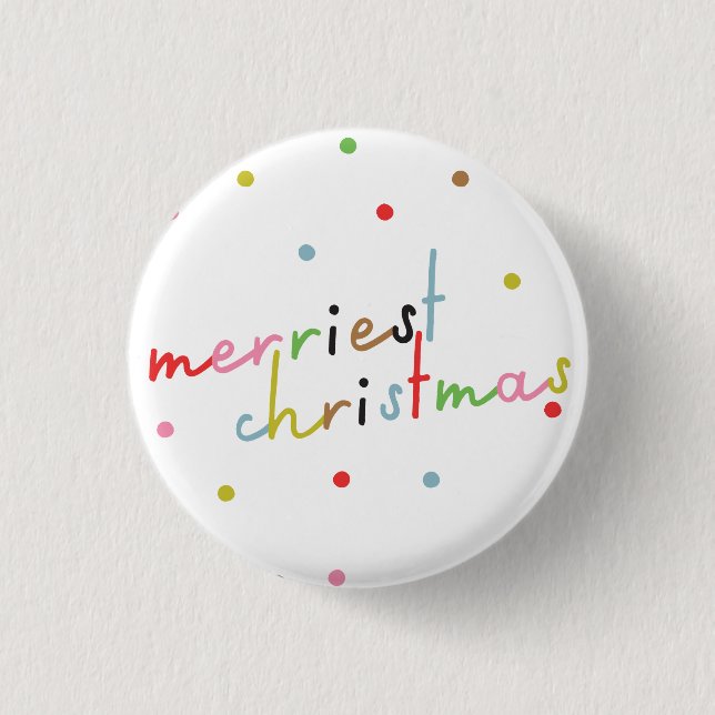 retro colourful polka dot christmas holiday  3 cm round badge (Front)
