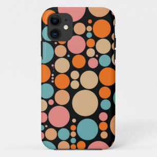 Retro Colourful Polka Dots on Black iPhone 11 Case
