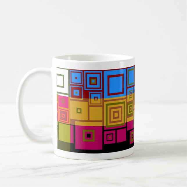 Retro Colourful Pop Squares Art Pattern Mug (Left)
