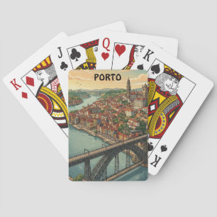 Retro Colourful Porto Portugal Travel Illustration Playing Cards