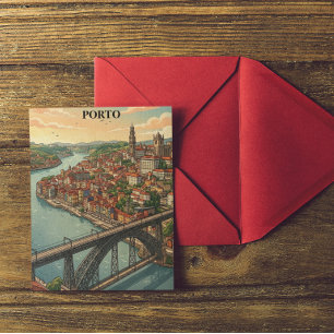 Retro Colourful Porto Portugal Travel Illustration Postcard