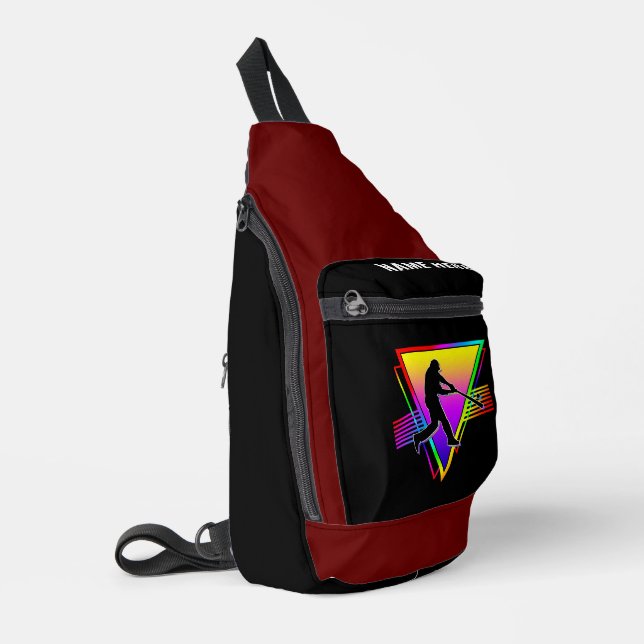 Retro Colourful Rainbow Baseball Player Vintage Sling Bag (Left Corner)