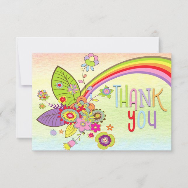 Retro Colourful Rainbow Flowers Message Thank You (Front)