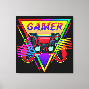 Retro Colourful Rainbow Gamer Computer Gaming Canvas Print