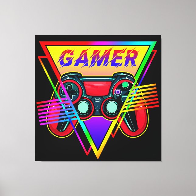 Retro Colourful Rainbow Gamer Computer Gaming  Canvas Print (Front)