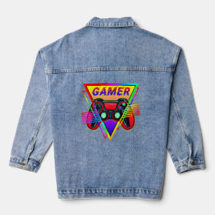 Retro Colourful Rainbow Gamer Computer Gaming  Denim Jacket