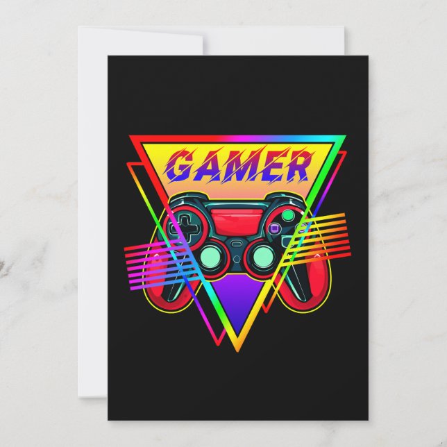 Retro Colourful Rainbow Gamer Computer Gaming  Invitation (Front)