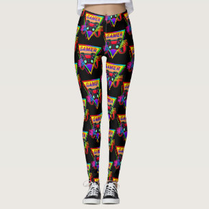 Retro Colourful Rainbow Gamer Computer Gaming Leggings