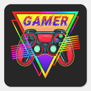 Retro Colourful Rainbow Gamer Computer Gaming Square Sticker