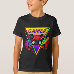 Retro Colourful Rainbow Gamer Computer Gaming T-Shirt