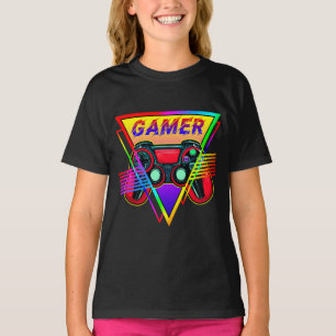 Retro Colourful Rainbow Gamer Computer Gaming T-Shirt