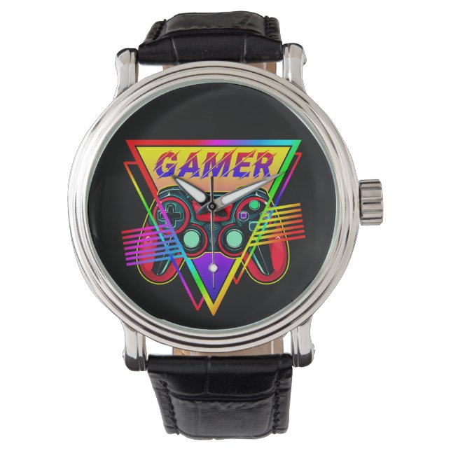 Retro Colourful Rainbow Gamer Computer Gaming  Watch (Front)