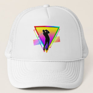 Retro Colourful Rainbow Golf Player Vintage Trucker Hat