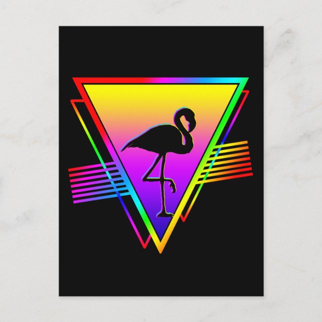 Retro Colourful Rainbow Modern Flamingo Bird Postcard (Front)