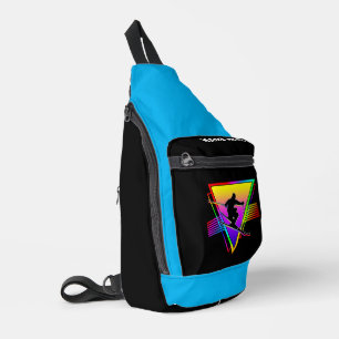 Retro Colourful Rainbow Skiing Vintage Ski Sling Bag