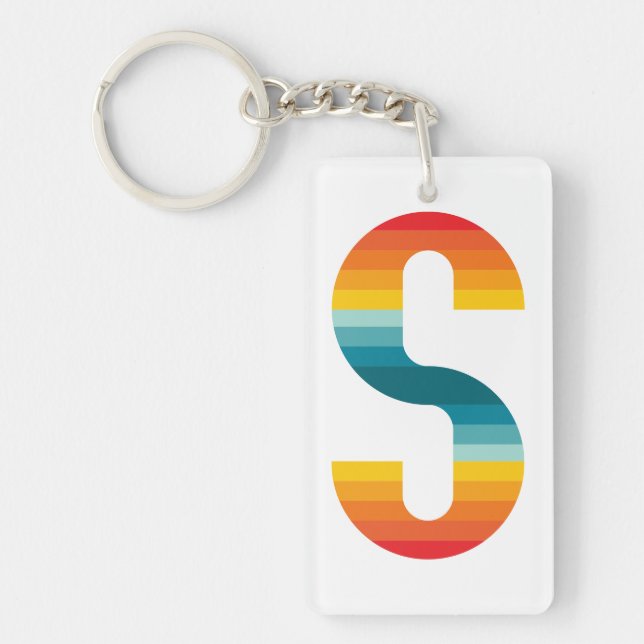 Retro Colourful Rainbow Typography Sunset Letter S Key Ring (Front)