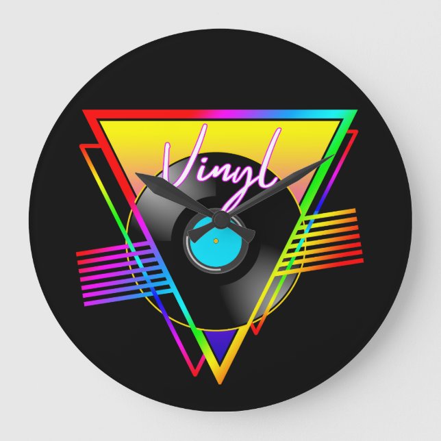 Retro Colourful Rainbow Vinyl Music Record Large Clock (Front)