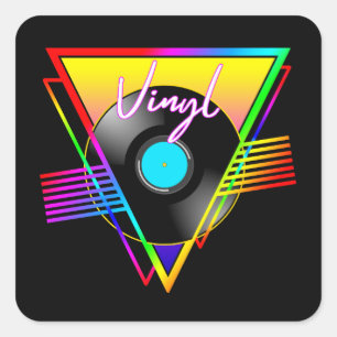 Retro Colourful Rainbow Vinyl Music Record Square Sticker