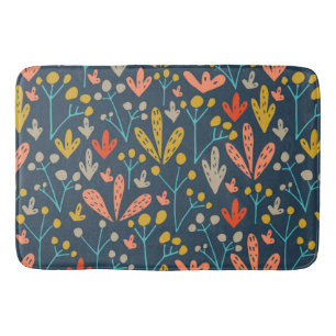 Retro Colourful Rustic Floral Leaf Pattern Bath Mat