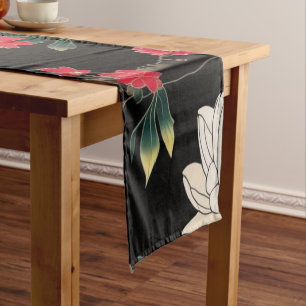 Retro Colourful Sakura Flowers Japan Birthday part Short Table Runner