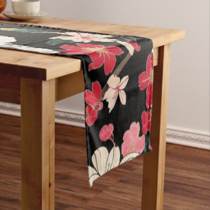 Retro Colourful Sakura Flowers Japan Birthday part Short Table Runner